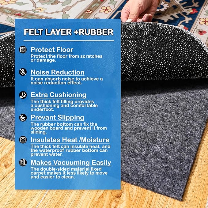 Non-Slip Rug Pads 1/4” Thick, 5x8Ft Waterproof Rugs Non Skid Rug Pad for All Floors and Finishes Durable Hardwood Floor Protective Felt Keeps Rugs in Place, Safe and Secure