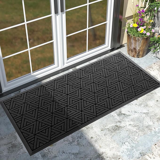 Yimobra Large Door Mat 47x24, All-Weather Waterproof Non-Slip Welcome Matt Outdoor, Heavy Duty Non Slip Doormat for Entryway for Patio and Garage Indoor, Easy Clean, Black
