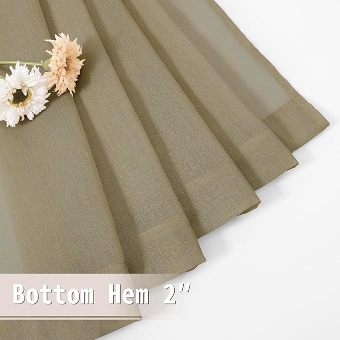 Tollpiz Sheer Door Curtain Closet Linen Textured Curtains Sheer Doorway Light Filtering Voile Patio Glass Door Rod Pocket Curtain French Door, 54 x 72 inches Long, Taos Taupe, Set of 1 Panel
