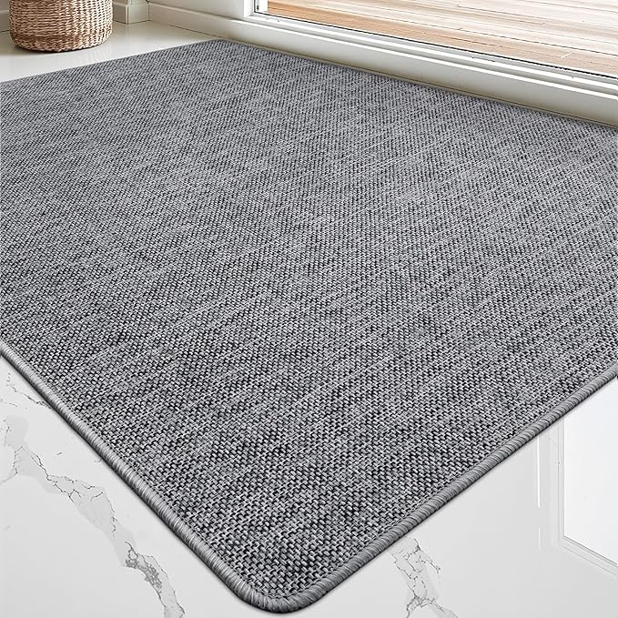 LUMI Ultra Thin Door Mat for Entryway, Low Profile Non Slip Rubber Backing Indoor Doormat, Easy Clean Welcome Entrance Mat for Inside House, Patio, Dark Grey 24"x36"