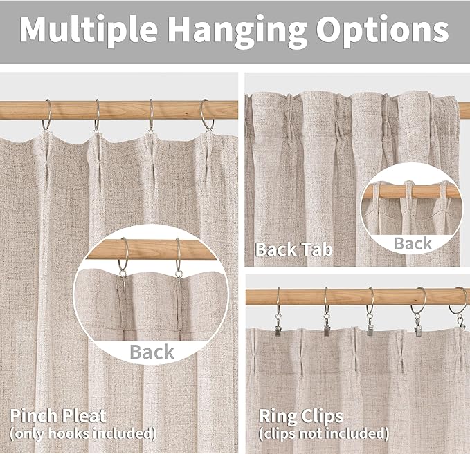 YoungsTex Linen Semi Sheer Curtains 90 Inch Length 2 Panels for Living Room, Light Filtering Textured Drapes Natural Rustic Window Treatments with Pinch Pleated for Living Room Bedroom, 40 X 90 Inch