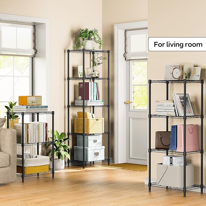 4 Tiers Shelf Metal Storage Shelves Wire Rack Closet Organizers with Wheel for Garage Kitchen Bathroom Laundry Black 11.8" D x 17.7" W x 41.9" H