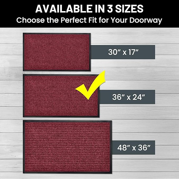 Sierra Concepts Front Door Mat Large Welcome Floor Mats - Entryway Indoor Outdoor Entrance Doormat, Patio, Porch, Muddy Dog Shoe, Inside Outside Low Profile 36x24in, 2-Pack Red