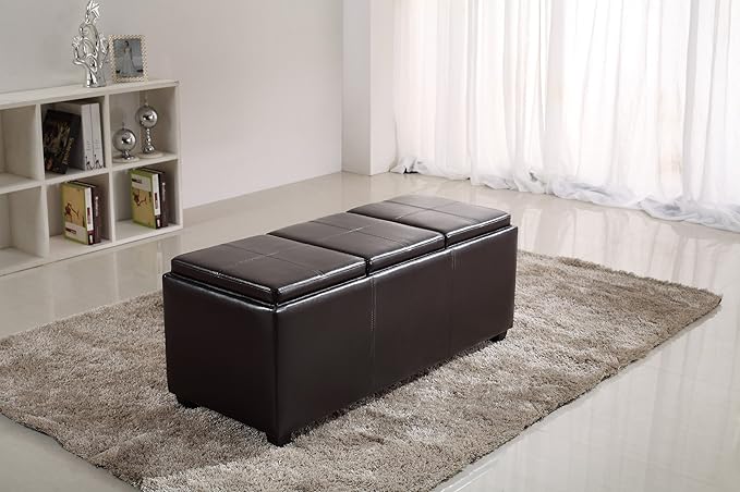 SIMPLIHOME Avalon 42 inch Wide Contemporary Rectangle Storage Ottoman in Tanners Brown Vegan Faux Leather, Assembled, for the Living Room, Entryway and Family Room