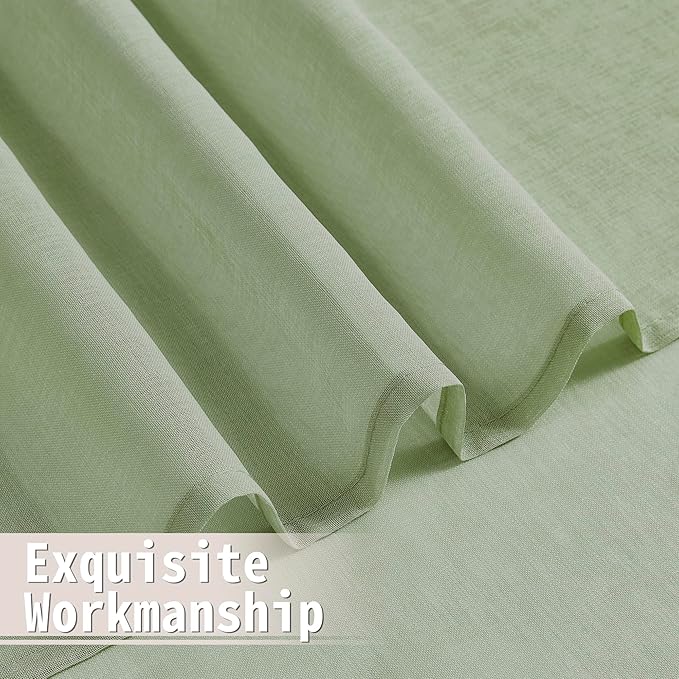 Tollpiz Sheer Door Curtain Closet Linen Textured Curtains Sheer Doorway Light Filtering Voile Patio Door Rod Pocket Curtain French Door, 54 x 72 inches Long, Sage Green, Set of 1 Panel