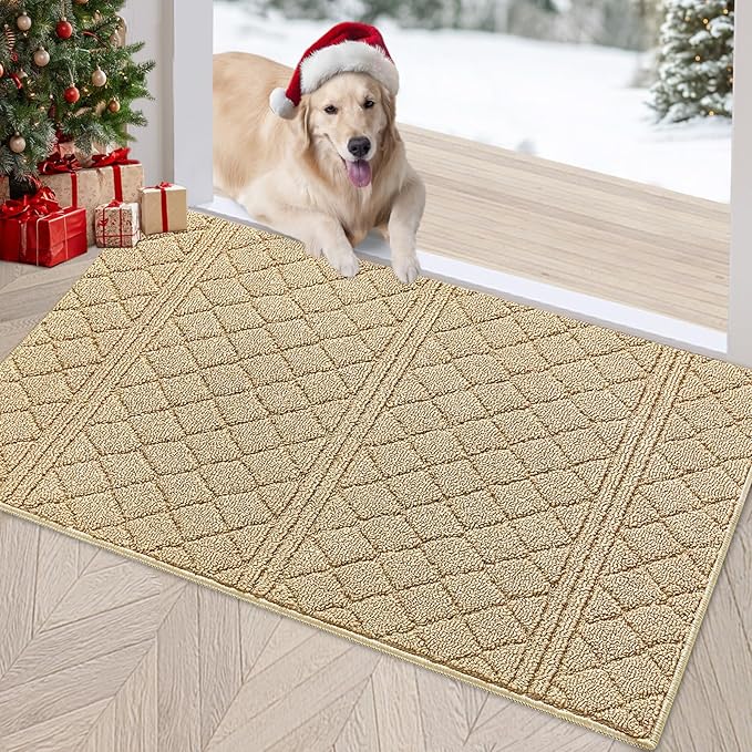 REFETONE Indoor Doormat, Front Back Door Mat 32"x40" Absorbent Rubber Backing Non Slip Door Mats, Low-Profile Resist Dirt Entrance Rugs, Machine Washable Door Rug Inside Floor Mat for Entryway, Beige