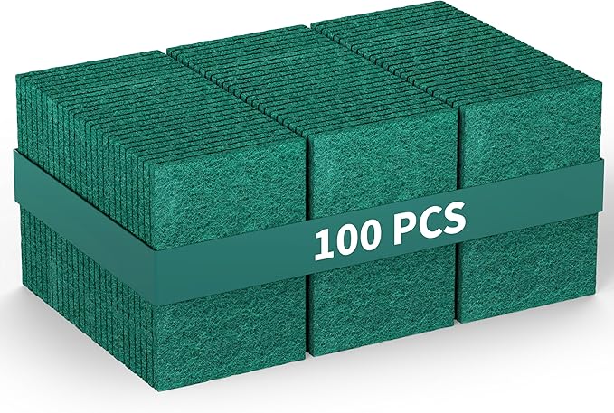 100 Pack Green Scouring Pads 3x4 Inch – Heavy Duty, Non Scratch Scrub Pads Bulk for Kitchen, Dishes, Pots, Pans, Grill & Household Cleaning – Reusable Multipurpose Scrubber Pads
