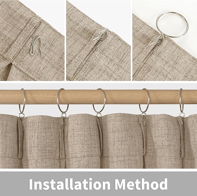 YoungsTex Short Linen Curtains 40 Inch Length for Cafe Window, Small Drapes Light Filtering with Back Tab for Bathroom Kitchen Window, 2 Panels, 40 X 40 Inch