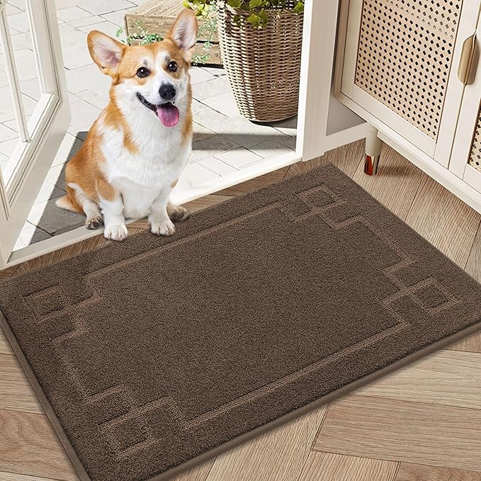 BEQHAUSE Door Mat 20" x 32", Non-Slip Door Mats Indoor Entryway Rugs Washable Low-Profile Absorbent and Stain Resist Floor Mats, Dog Door Mat for Front Back Door, Muddy Wet Shoes & Paws, Brown