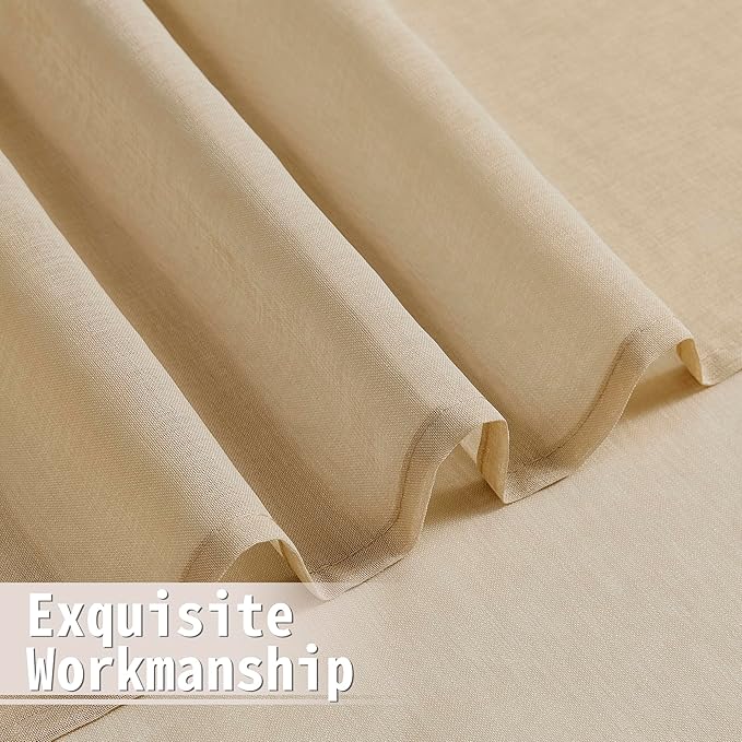 Tollpiz Sheer Door Curtains Closet Linen Textured Curtains Sheer Doorway Light Filtering Voile Rod French Door Pocket Curtain Patio Glass Door, 25 x 72 inches Long, Beige, Set of 1 Panel