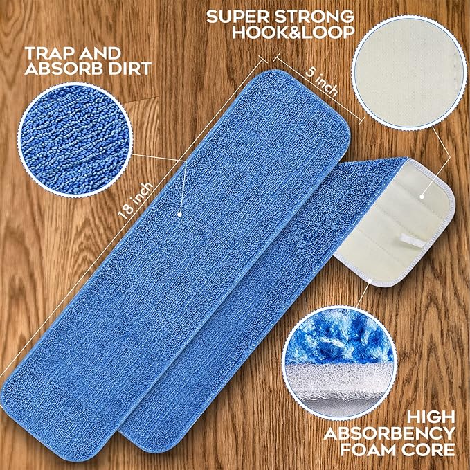 Matthew 18'' 36Pcs Microfiber Spray Mop Replacement Pads Heads for Wet Dry Floors Reusable Home Commercial Cleaning Refills,Machine Washable Fits Compatible with Bona Mop&Most Spray Mops Blue