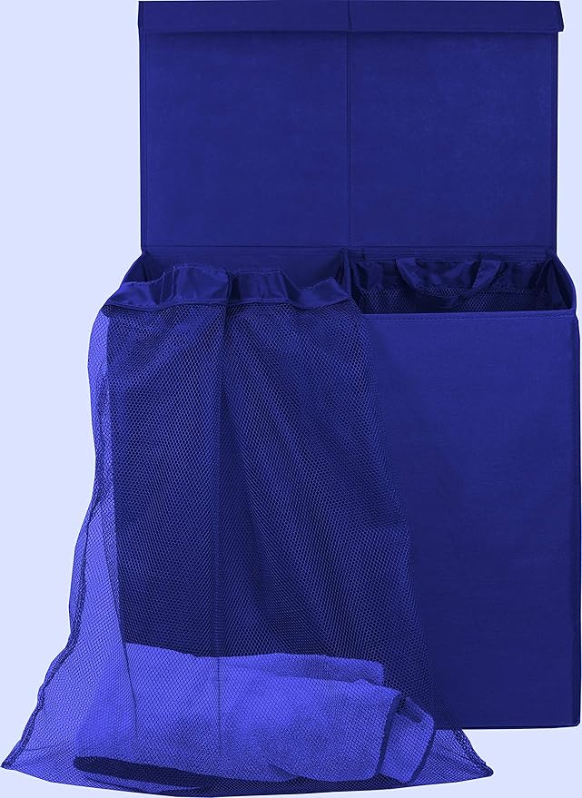 Simple Houseware Double Laundry Hamper with Lid and Removable Bags, Dark Blue