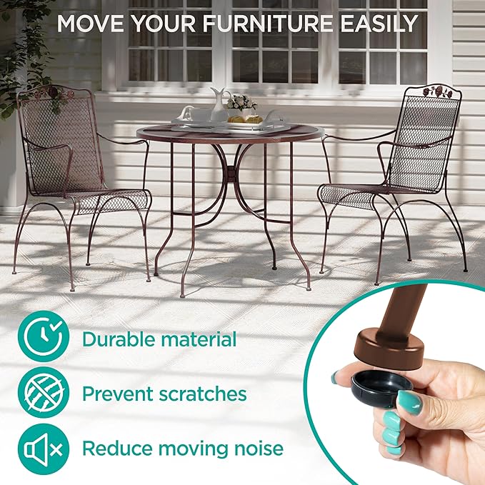 Wrought Iron Patio Furniture Feet Caps (32 Pack, Black) - 1.5" Round Plastic Outdoor Chair Leg Caps, Patio Furniture Replacement Feet