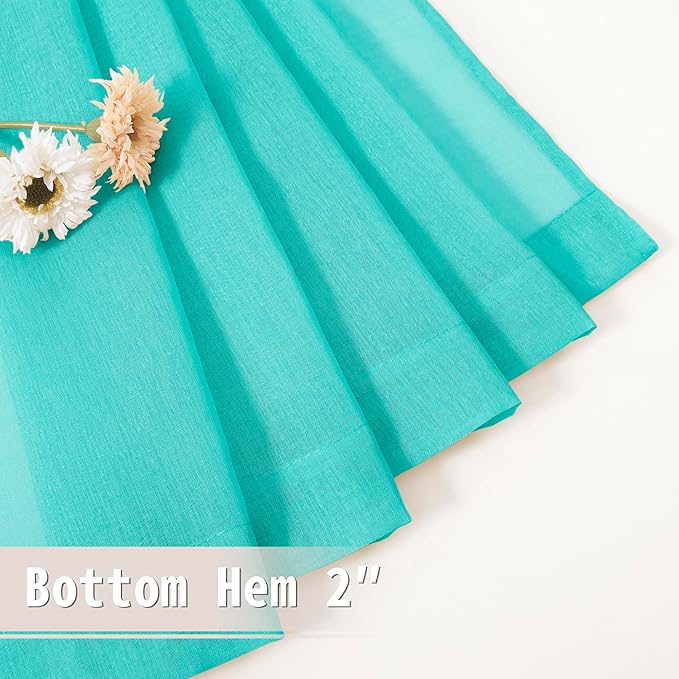 Tollpiz Sheer Door Curtain Closet Linen Textured Curtain Sheers Doorway Light Filtering Voile French Door Rod Pocket Curtains Patio Door, 25 x 80 inches Long, Aqua Blue, Set of 1 Panel
