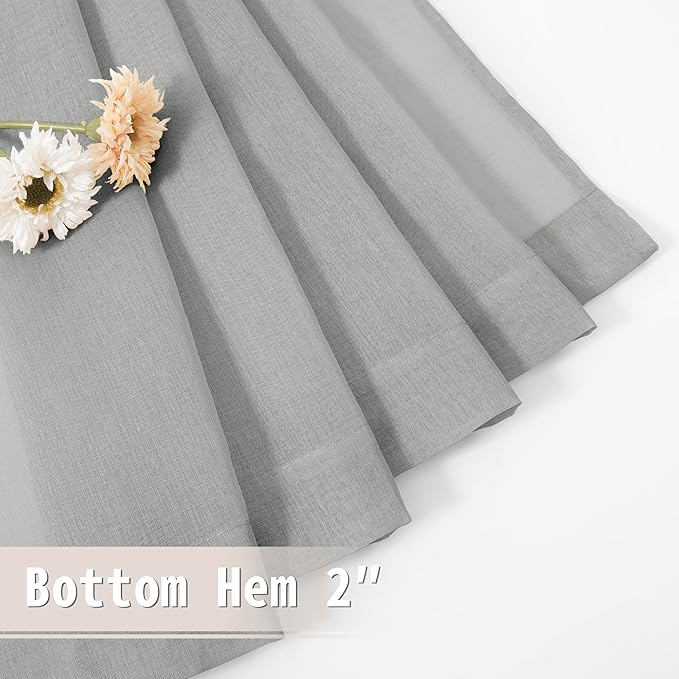 Tollpiz Sheer Door Curtains Closet Linen Textured Curtain Sheers Doorway Light Filtering Voile French Door Rod Pocket Curtains Patio Glass Door, 54 x 63 inches Long, Silver Grey, Set of 1 Panel