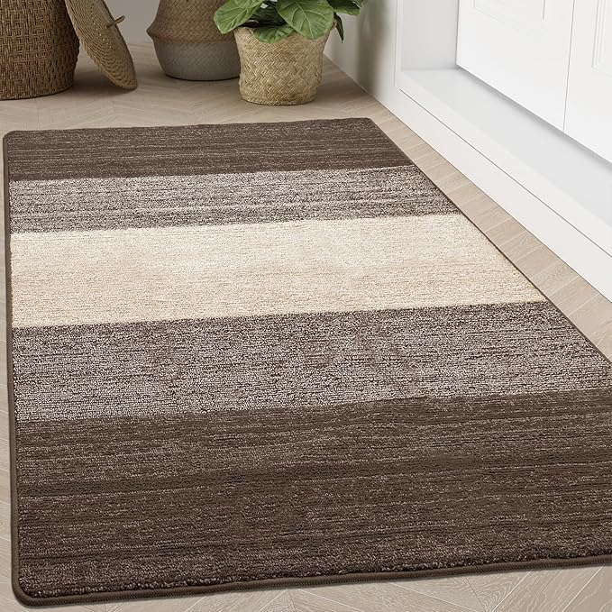 Kitinjoy Indoor Outdoor Door Mat, 71x47 Non-Slip Absorbent Dirt Trapper, Low-Profile Washable Inside Entrance Front Floor Mat, Sturdy Soft Entry Doormats for Entryway, Light Brown