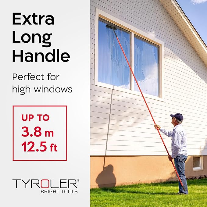 Tyroler Professional Window Squeegee for Home,1 ft-12.5 ft Long Squeegee for Window Cleaning, 2-in-1 Window Cleaning Squeegee Kit, Indoor & Outdoor Window Cleaner Tool for High Windows & Glass