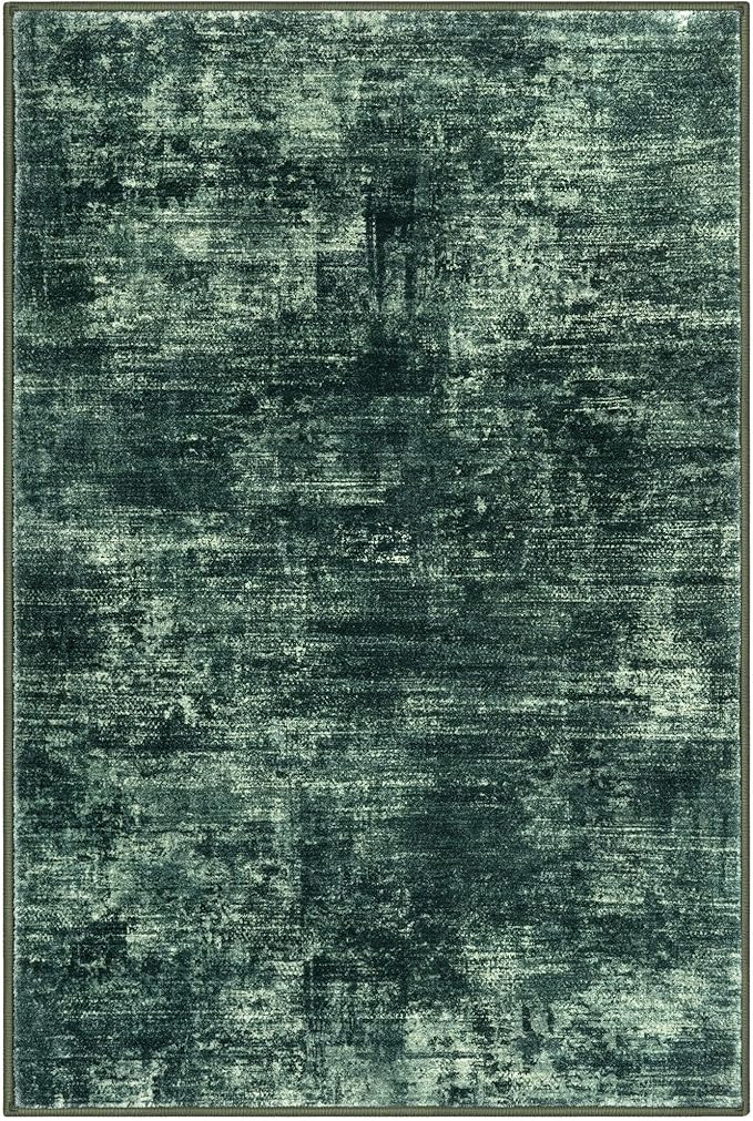 IOHOUZE Abstract Area Rugs 6x9 Ft Washable Rugs for Living Room, Non Slip Dining Room Rug, Printed Faux Wool Rugs for Bedroom, Floor Carpet for Office Nursery Playroom, Dark Green