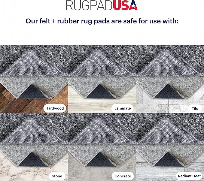 RUGPADUSA - Dual Surface - 9'x12' - 3/8" Thick - Felt + Rubber - Enhanced Non-Slip Rug Pad - Adds Comfort and Protection - for Hard Surface Floors