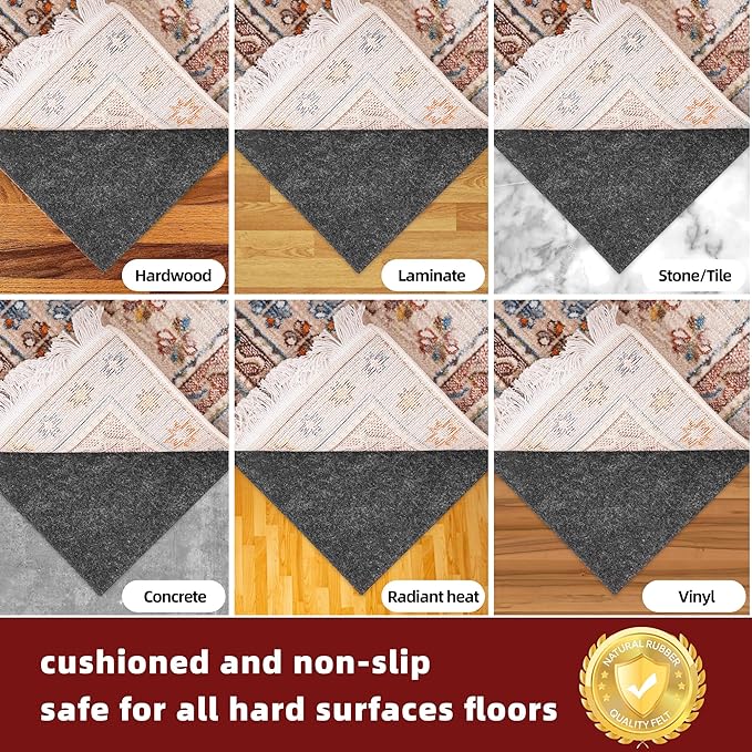 BAGAIL Felt and Natural Rubber Backing Rug Pads 1/4” Thick, Round 6 Ft Non Slip Carpet Gripper Keep Rugs in Place, Under Area Rug Protective Cushioned Pads, Carpet Runners, Hardwood Floors Protection