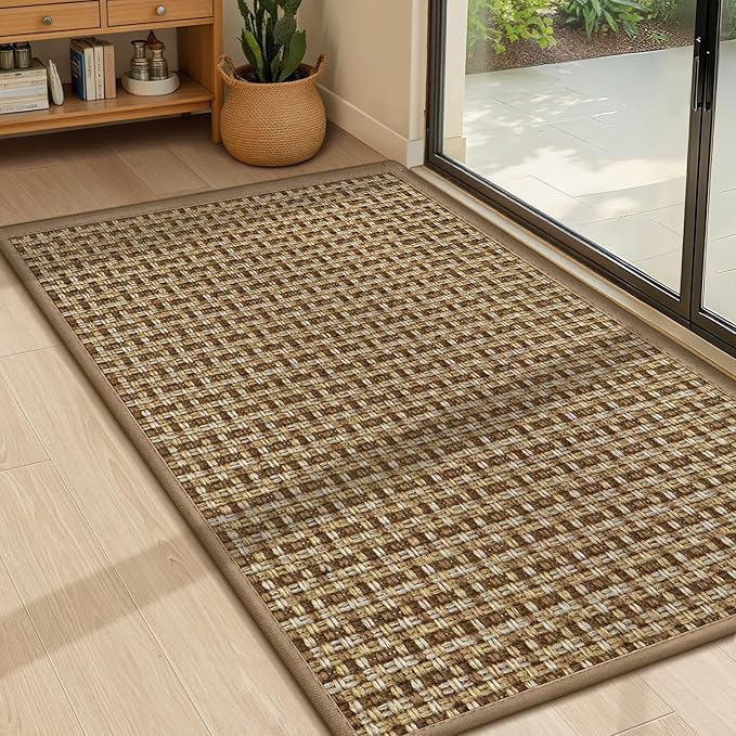 LEKEEPGO Door Mat Indoor Entrance 24"x36", Absorbent Indoor Door Mat, Non Slip Rubber Backing Inside Door Mats, Washable Floor Mat, Low-Profile Doormat for Front Door, Entryway, Entrance, Brown