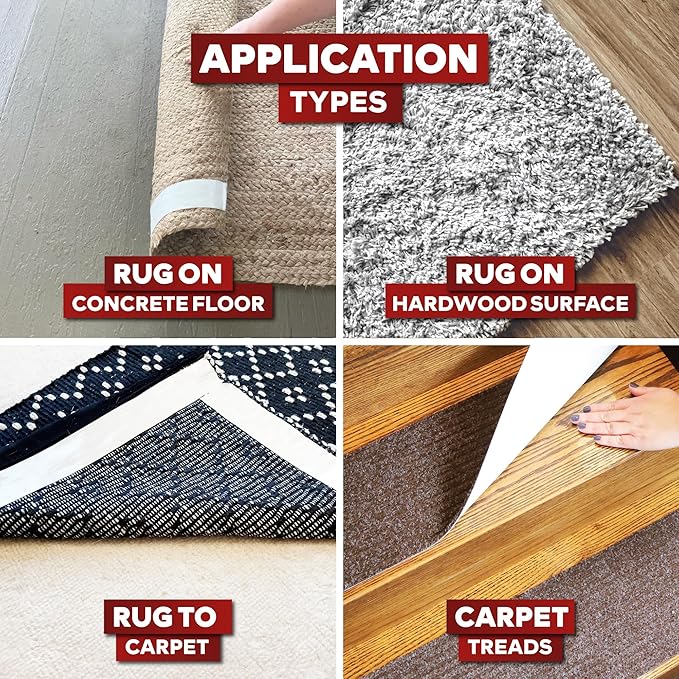XFasten Double Sided Carpet Tape for Area Rugs, 2 Inch x 30 Yards (6-Pack) – Heavy Duty Anti Slip Rug Grip Tape, Works as Rug Gripper, Wood Safe, Easy Removal for Hardwood and Laminated Floors