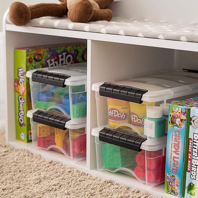 IRIS USA 6-Pack Storage Bins with Lids, 6 Quart, Made in USA Stackable See-Through Organizing Solution Latches Durable Nestable Containers Secure Pull Handle, BPA-Free Plastic