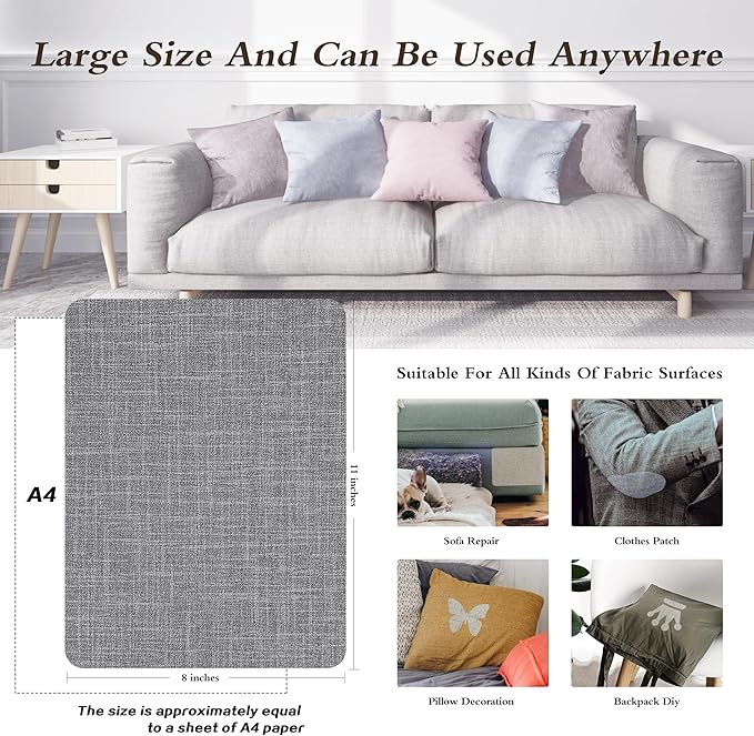 Fine Linen Repair Patches, Self-Adhesive Linen Fabric Patches, 8X11 inch 2 PCS, Multi Color, Can be Used for Linen Sofa Repair and Linen Clothes Repair(8" x 11"-2PCS,Medium Grey 2.0)