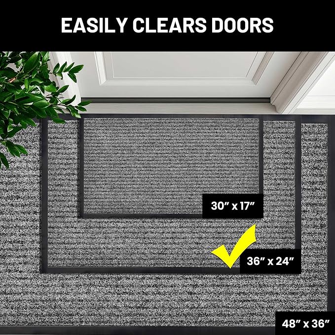 Sierra Concepts Front Door Mat Welcome Floor Mats - Entryway Indoor Outdoor Entrance Doormat, Patio, Porch, Muddy Shoe, Inside Outside Low Profile, Large 36x24 inches, 2-Pack Gray
