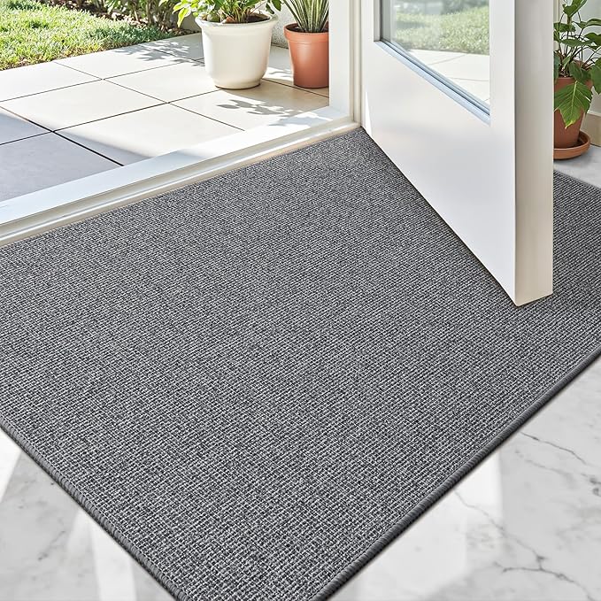 LUMI Indoor Door Mat 24"x36", Ultra Thin Low Profile Non-Slip Doormat for Home Entrance, Absorbent & Stain-Resistant Welcome Mats, Washable Entryway Mat for Front Door, Patio, Porch, Grey