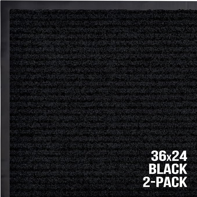 Sierra Concepts 2-Pack Front Door Mat - Large 36 x 24 Welcome Indoor Outdoor Entryway Mats for Shoe Scraper, Ideal for Inside Outside High Traffic Area, Black