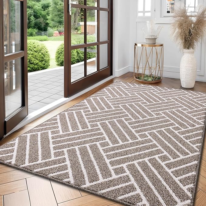 OLANLY Large Indoor Door Mat, 59x35 Inch, Dirt Resistant and Absorbent, Non-Slip Rubber Backing Floor Mats, Easy Clean Low-Profile Doormat for Entryway, Front Door, and Inside Entrance, Khaki