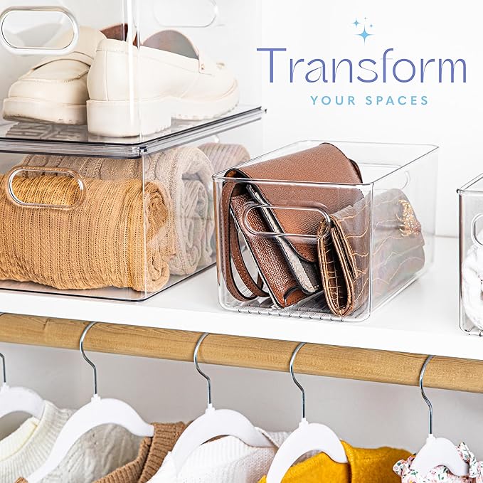 Plastic Food Storage 8 Pack Clear Container Bin with Handles for Organizing Kitchen, Pantry, Fridge, Freezer, Pantry,Bathroom. 10"x6"x5"