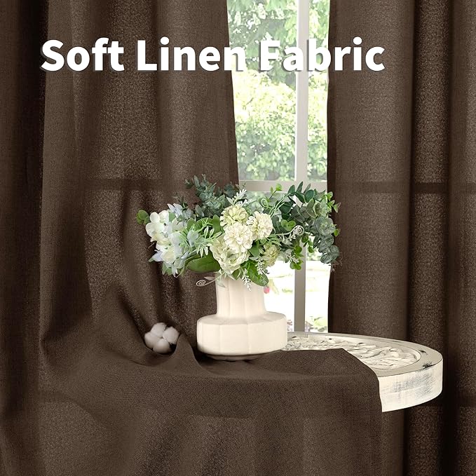 YoungsTex Brown Linen Cafe Curtains 36 Inches Long for Fall Decor, Small Light Filtering Drapes with Rod Pocket Back Tab Textured for Bathroom Kitchen Window, 2 Panels, 42 X 36 Inch