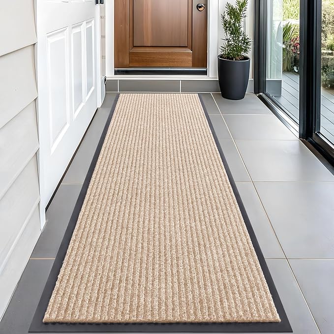 OLANLY Front Door Mat Indoor Outdoor Entrance, Waterproof Heavy Duty Doormat, Fade Resistant, Low Profile, Easy Clean Patio Porch Welcome Floor Mats for Entry, 59x20, Beige