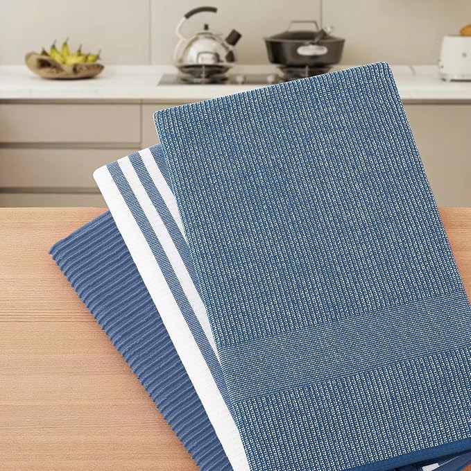 Homaxy Premium Kitchen Towels(18”x 28”, 9 Pack), Large Cotton 380 GSM Kitchen Hand Towels, Soft and Absorbent Terry Dish Towels, Multipurpose Tea Towel Set with Hanging Loop, Navy Blue