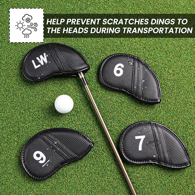 Amy Sport Golf Iron Head Covers Value 12 Pcs Set Thick Synthetic Leather, Protection Weatherproof Club Headcover Fit Universal Main Iron Wedge Golf Clubs for Men Women