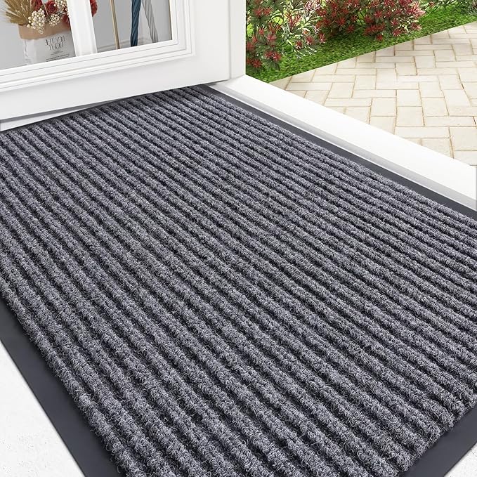 OLANLY Front Door Mat Indoor Outdoor Entrance, Waterproof Heavy Duty Doormat, Fade Resistant, Low Profile, Easy Clean Patio Porch Welcome Floor Mats for Entry, 29.5x17, Grey