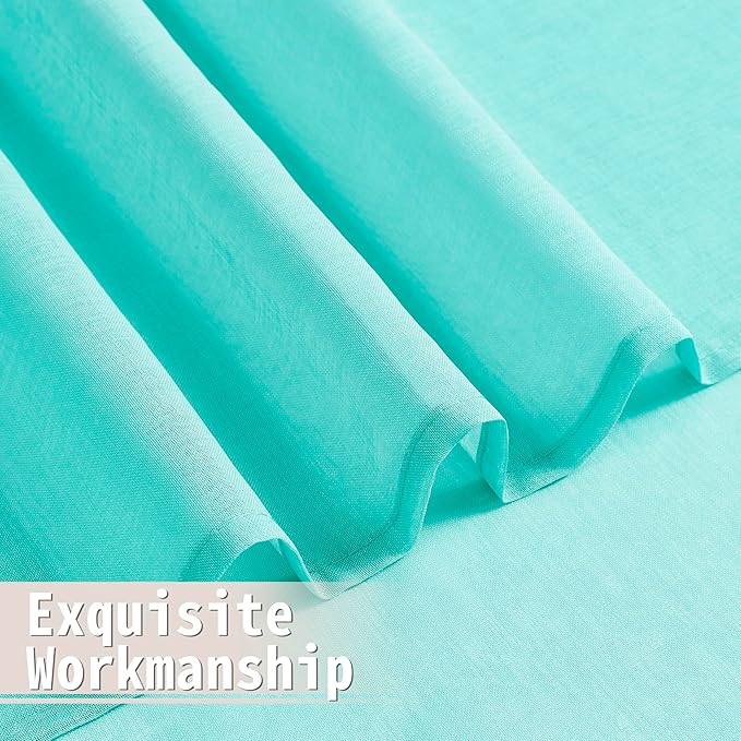 Tollpiz Sheer Door Curtain Closet Linen Textured Curtain Sheers Doorway Light Filtering Voile French Door Rod Pocket Curtains Patio Door, 25 x 80 inches Long, Aqua Blue, Set of 1 Panel