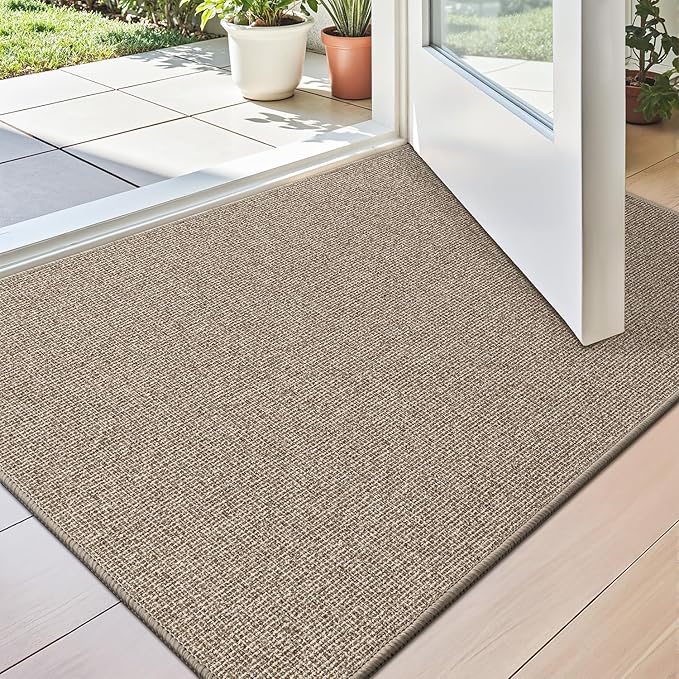 LUMI Indoor Door Mat 24"x36", Ultra Thin Low Profile Non-Slip Doormat for Home Entrance, Absorbent & Stain-Resistant Welcome Mats, Washable Entryway Mat for Front Door, Patio, Porch, Khaki
