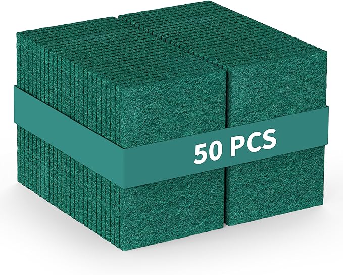 50 Pack Heavy Duty Green Scouring Pads 4x6 Inch – Large Non Scratch Scrub Pads Bulk for Kitchen, Dishes, Pots, Pans, Grill & Household Cleaning – Reusable Multipurpose Scrubber Pads