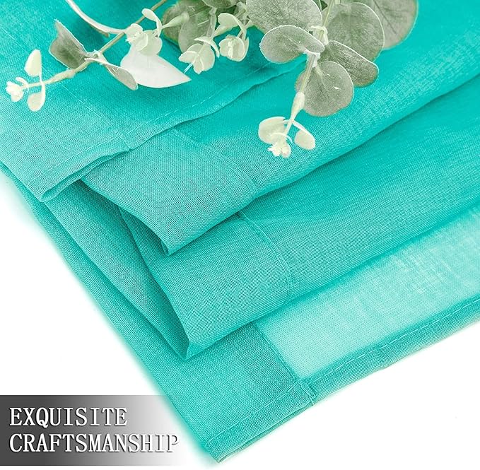 Tollpiz Sheer Curtains Linen Textured Bedroom Curtain Sheers Light Filtering Rod Pocket Voile Curtains for Living Room, 54 x 84 inches Long, Aqua Blue, Set of 2 Panels