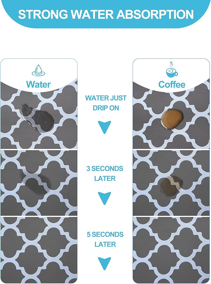 Dish Drying Mat for Kitchen Counter, 16"x24" Dish Drying Pad with Non-slip Rubber Backed, Hide Stain Anti Absorbent for Kitchen Counter, Drying Mat for Coffee Machine Dish Rack (Gray Trellis)