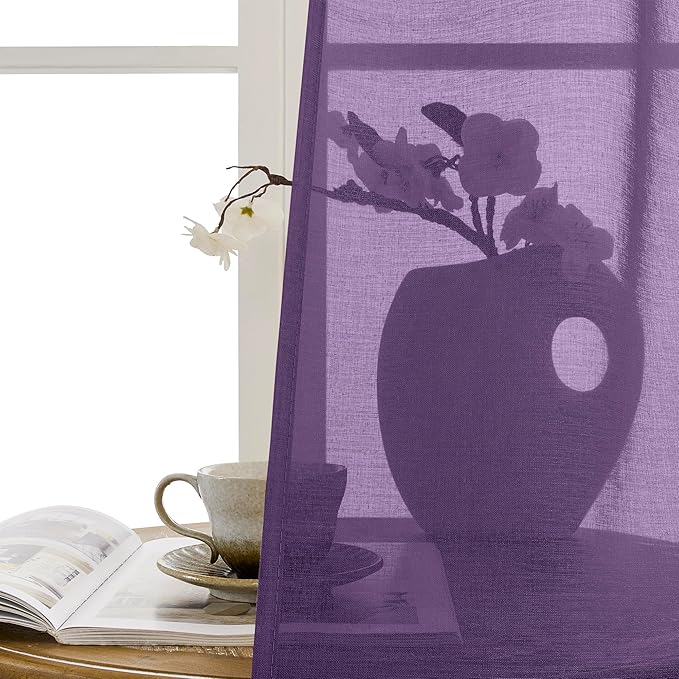 Tollpiz Sheer Door Curtain Closet Linen Textured Curtain Sheers Doorway Light Filtering Voile French Door Rod Pocket Curtains Patio Glass Door, 25 x 80 inches Long, Royal Purple, Set of 1 Panel