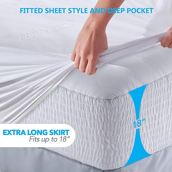 PlushDeluxe Premium Bamboo Mattress Protector – Full Size, Waterproof, & Ultra Soft Breathable Noiseless Washable Bed Mattress Cover for Comfort & Protection - White