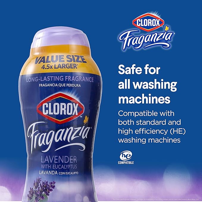 Clorox Fraganzia Laundry Scent Booster Crystals in Lavender with Eucalyptus Scent - Scented In-Wash Freshener Beads for Fresh, Clean, Great Smelling Clothes and Linens, 70 Oz - 6 Pack