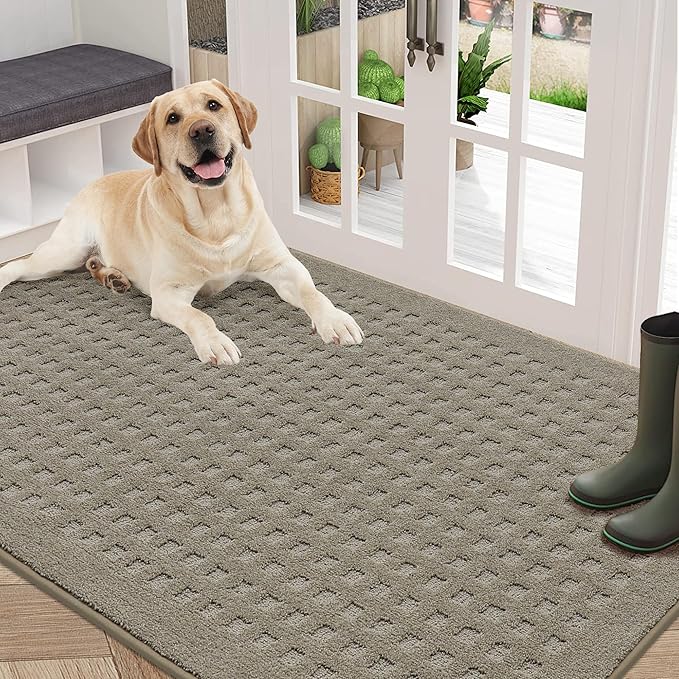 BEQHAUSE Waffle Door Mats Indoor 36"x60", Dog Mat for Muddy Paws Absorbent and Dirt Resist Floor Mats Non-Slip Washable Rugs for Entryway, Welcome Mat for Front Back Door, Muddy Wet Shoes, Beige