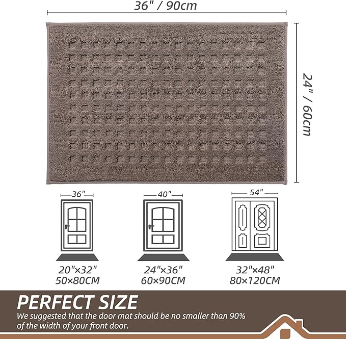 BEQHAUSE Waffle Door Mats Indoor 24"x36", Dog Mat for Muddy Paws Absorbent and Dirt Resist Floor Mats Non-Slip Washable Rugs for Entryway, Welcome Mat for Front Back Door, Muddy Wet Shoes, Brown