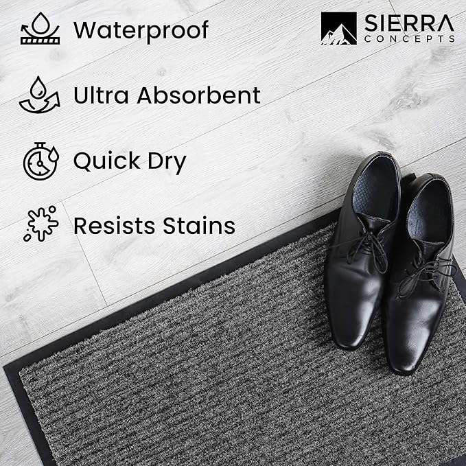Sierra Concepts Front Door Mat X-Large Welcome Floor Mats - Entryway Indoor Outdoor Entrance Doormat, Patio, Porch, Muddy Dog Shoe, Inside Outside Low Profile 48x36in, 2-Pack Battleship Gray