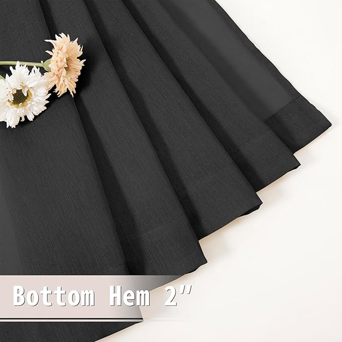 Tollpiz Small Sheer Curtain Linen Textured Curtain Sheers Doorway Light Filtering Voile French Door Rod Pocket Curtains Patio Glass Door, 25 x 40 inches Long, Black, Set of 1 Panel